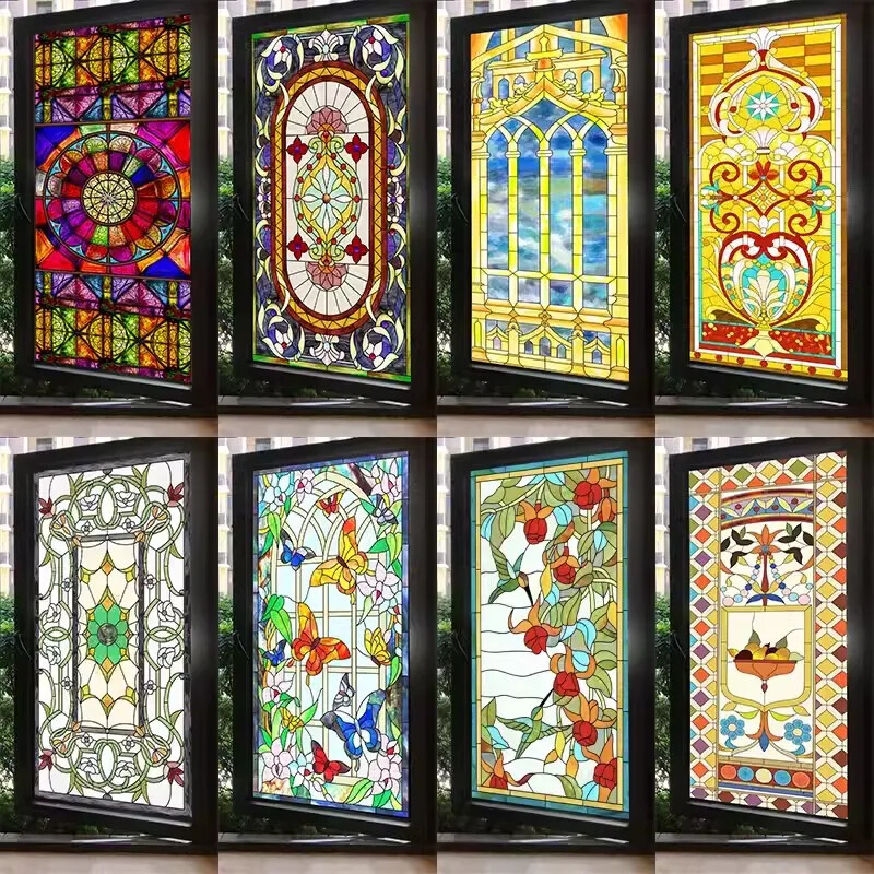 Vintage Static Cling Privacy Stained Window Film Opaque Frosted Glass Sticker
