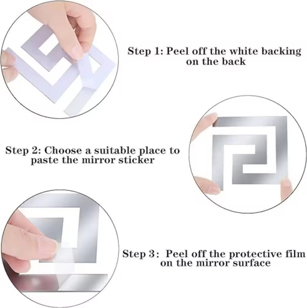 20pcs 3D Mirror Wall Sticker Building Border Wall Art Home Decor Self Adhesive