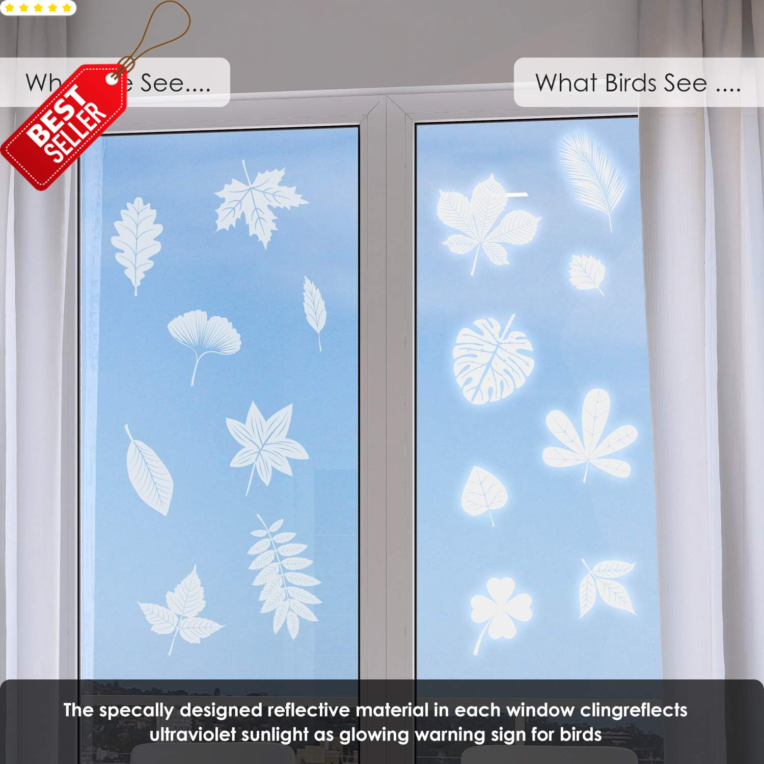 32 Pcs Bird Deterrent Window Stickers Leaf Shape Anti-Collision Glass Decals – U