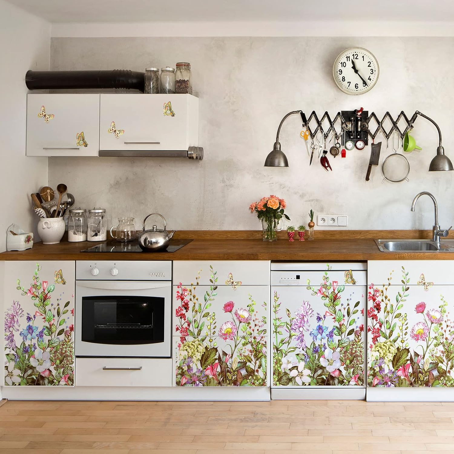 Flower Wall Decals Floral Butterfly Wall Stickers Wildflower Greenery W…