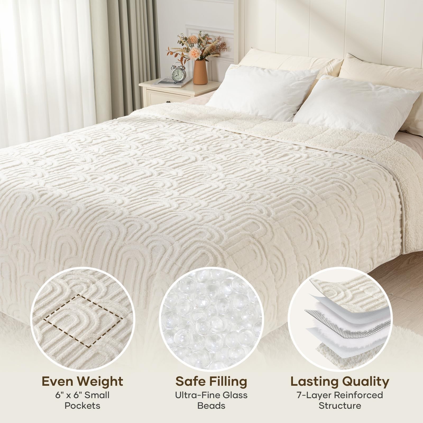 Cottonblue Jacquard Weighted Blanket for Adults 15 lbs Queen Size, Soft Fluff…