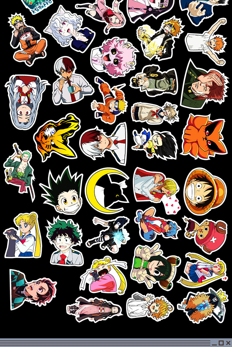 50 Pcs Stickers Anime Character Skateboard Luggage Car Bomb Graffiti Phone Vinyl