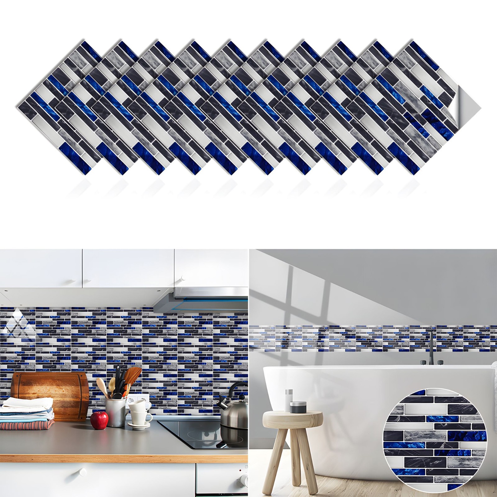 10/20 Pcs PVC Tile Backsplash Waterproof Self Adhesive Wall Panels for Kitchen