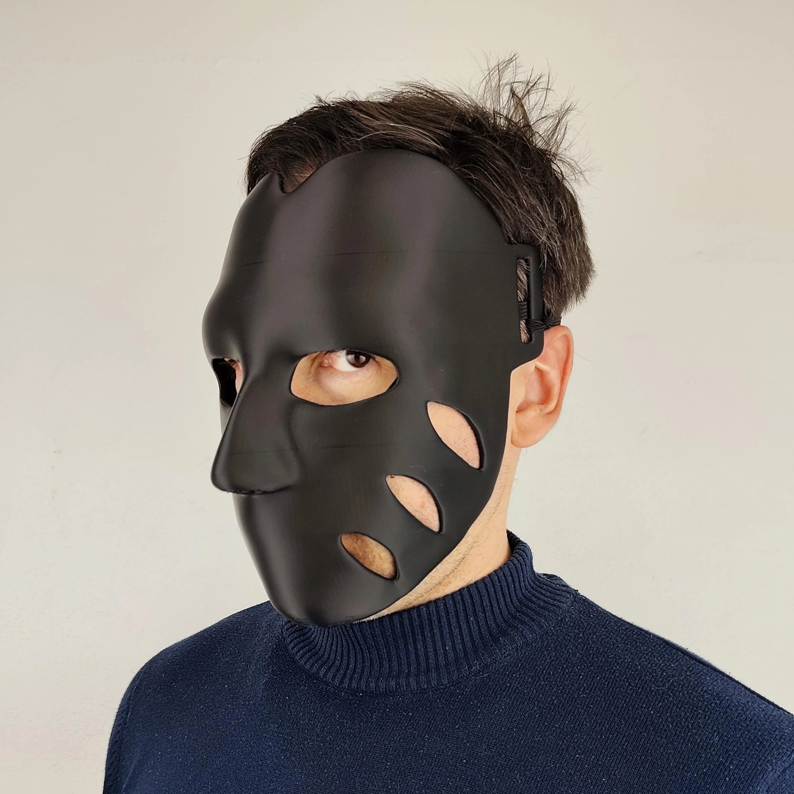 Black 3D Printed Face Mask | Lightweight Cosplay Mask | Horror Costume Mask