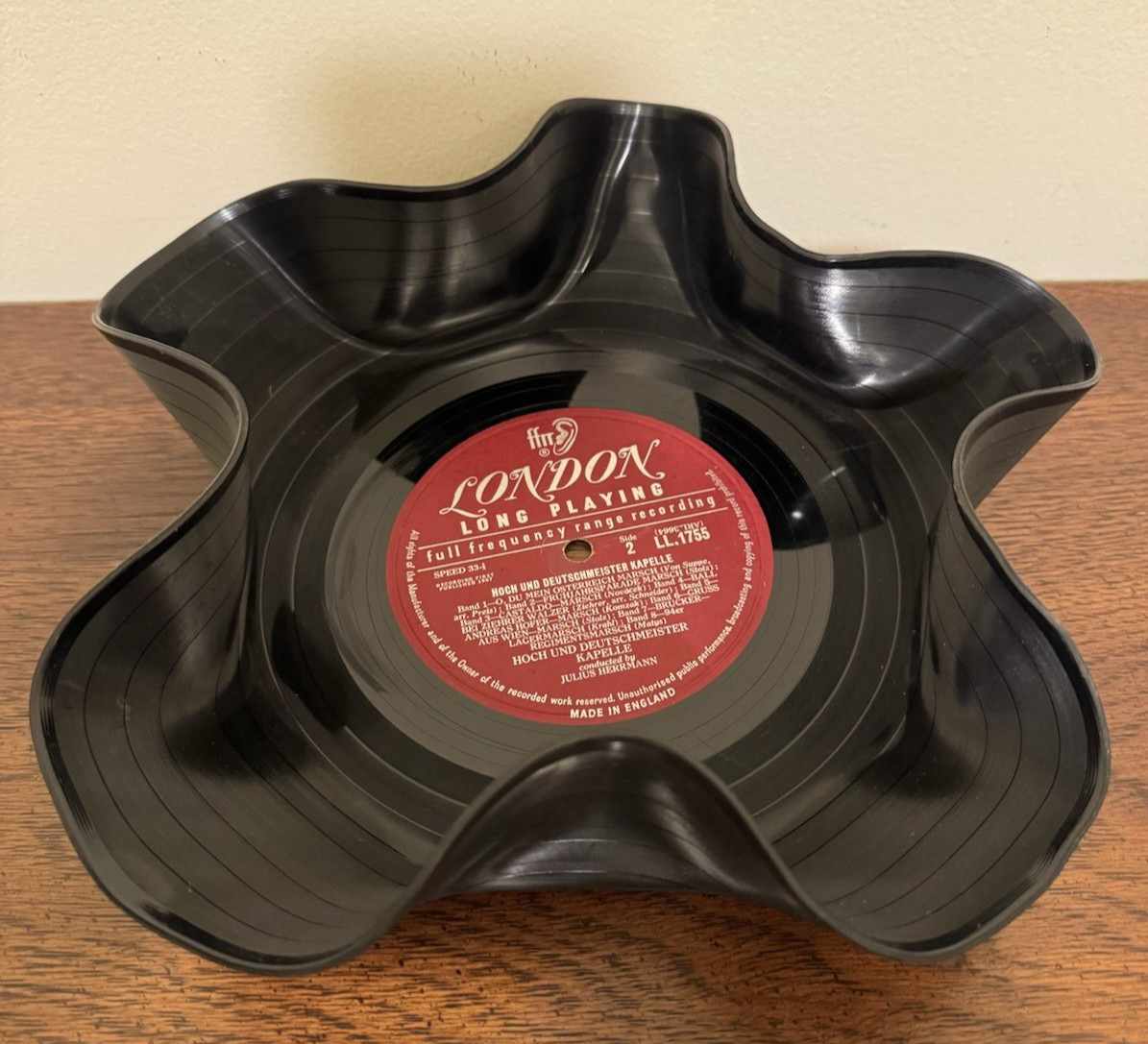 Vinyl Record Snack Catch-all Bowls – one is 9.5" and one is 8.5" diameter