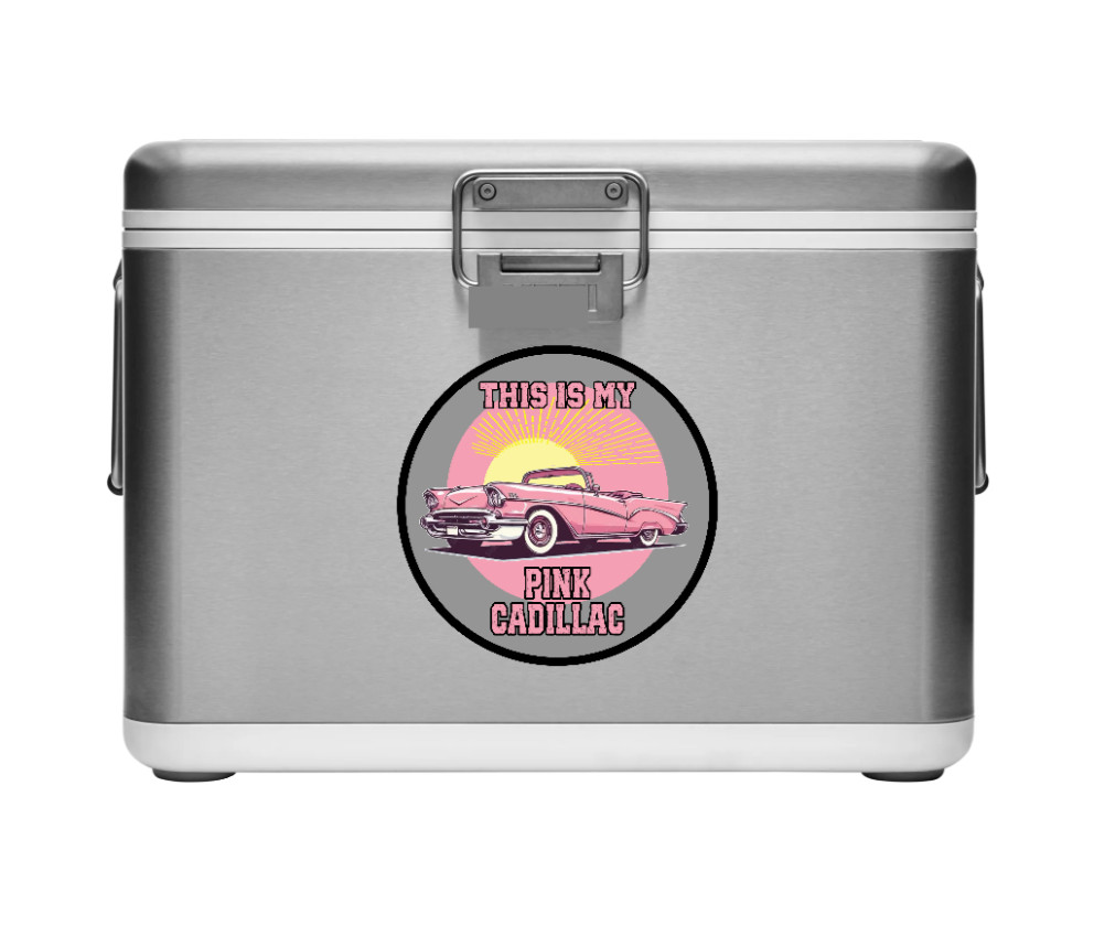 Car Classics "Pink Cadillac " – 4" Handcrafted Vinyl Decal Vehicle Cooler Laptop