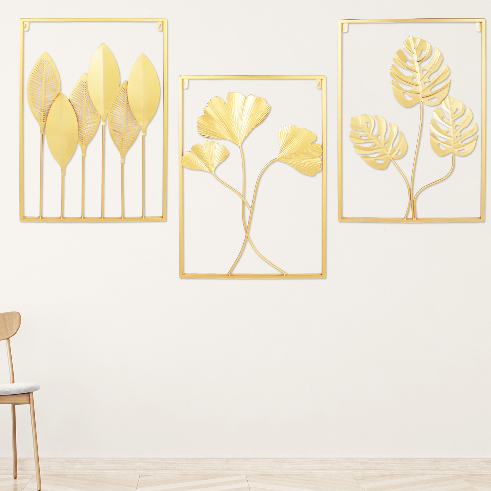 Metal Wall Art for Living Room, Large Leaf Frame Accent Leaves Wall Decor Home