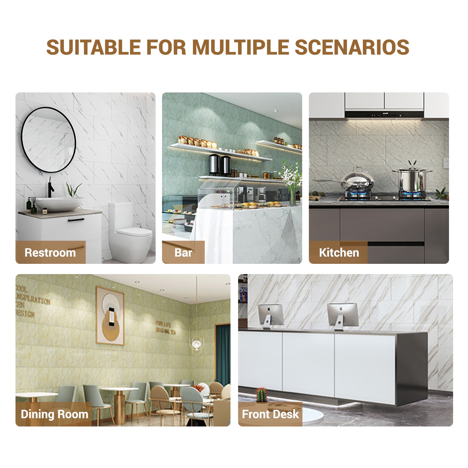 50PCS Self-Adhesive Marble Tiles Sticker Stick On Wall Floor Kitchen Bathroom US