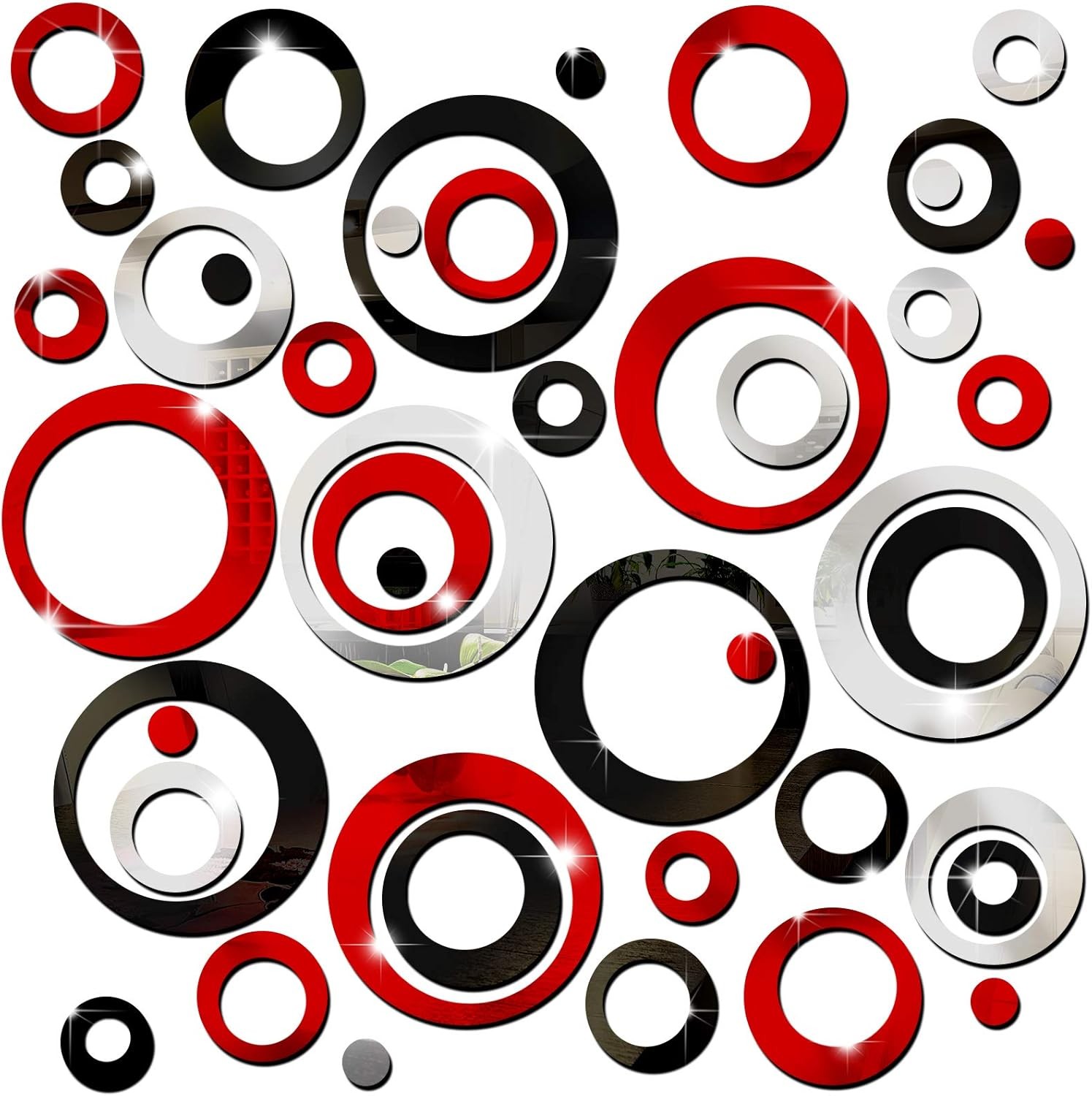 Outus 72 Pieces Wall Stickers Decor Acrylic Circle Mirror Clear,silver