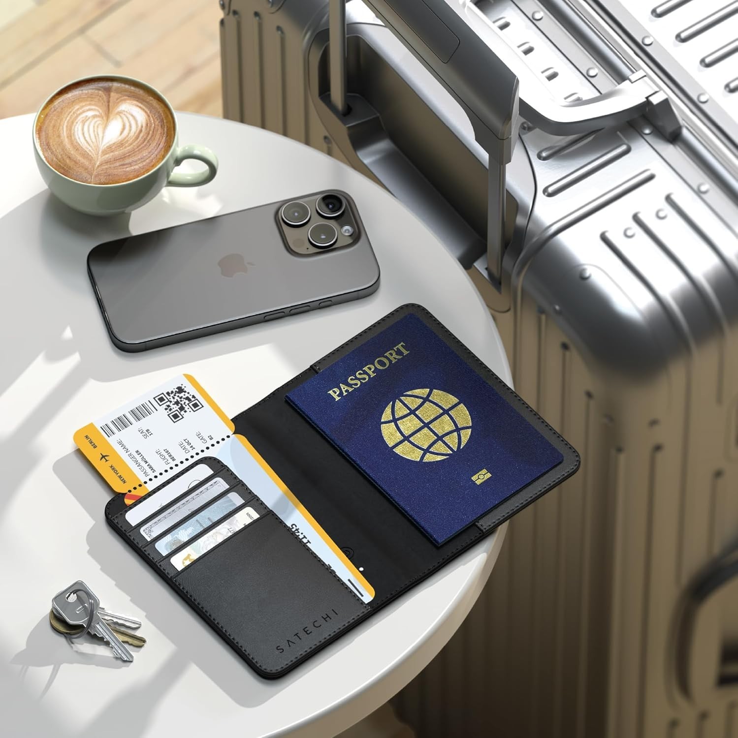 Passport Holder for Travel with Find My, Passport Cover with 4 Card Holder, Wire