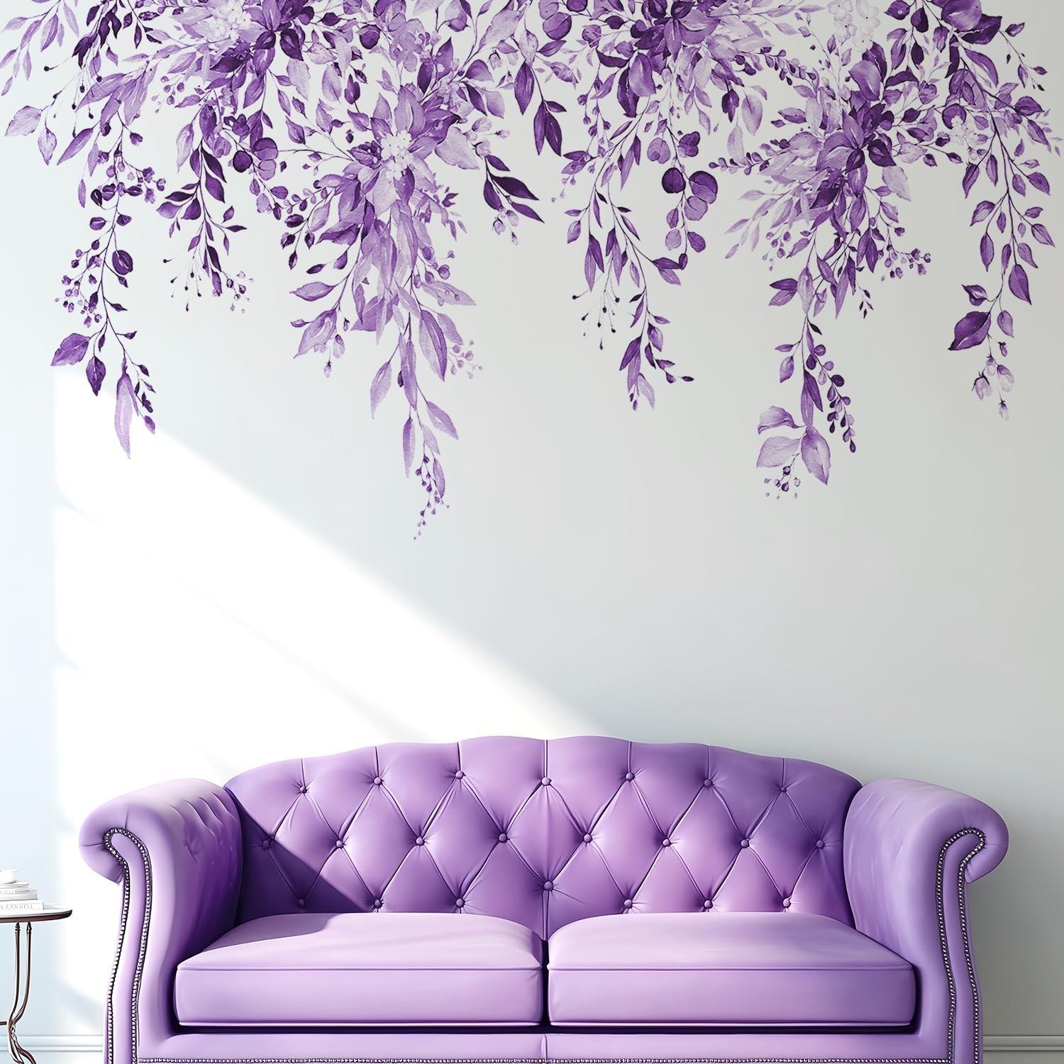 Purple Plants Leaves Wall Decals Peel and Stick, Floral Flowers Wall Stickers…