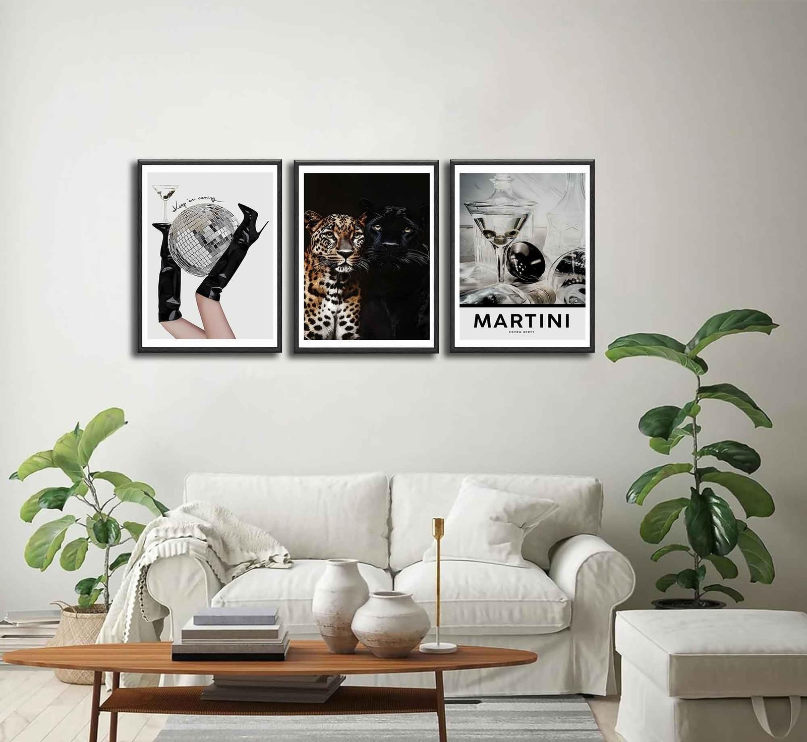 3Pcs Trendy Leopard Wall Art Funky Black High Heel Disco Ball Wall Decor Pict…
