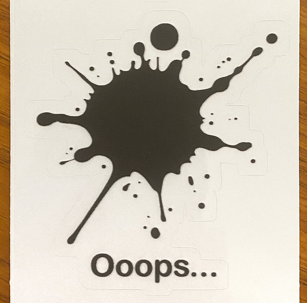Ooops… Black Ink Spill Transparent 3" x 3.3" Sticker