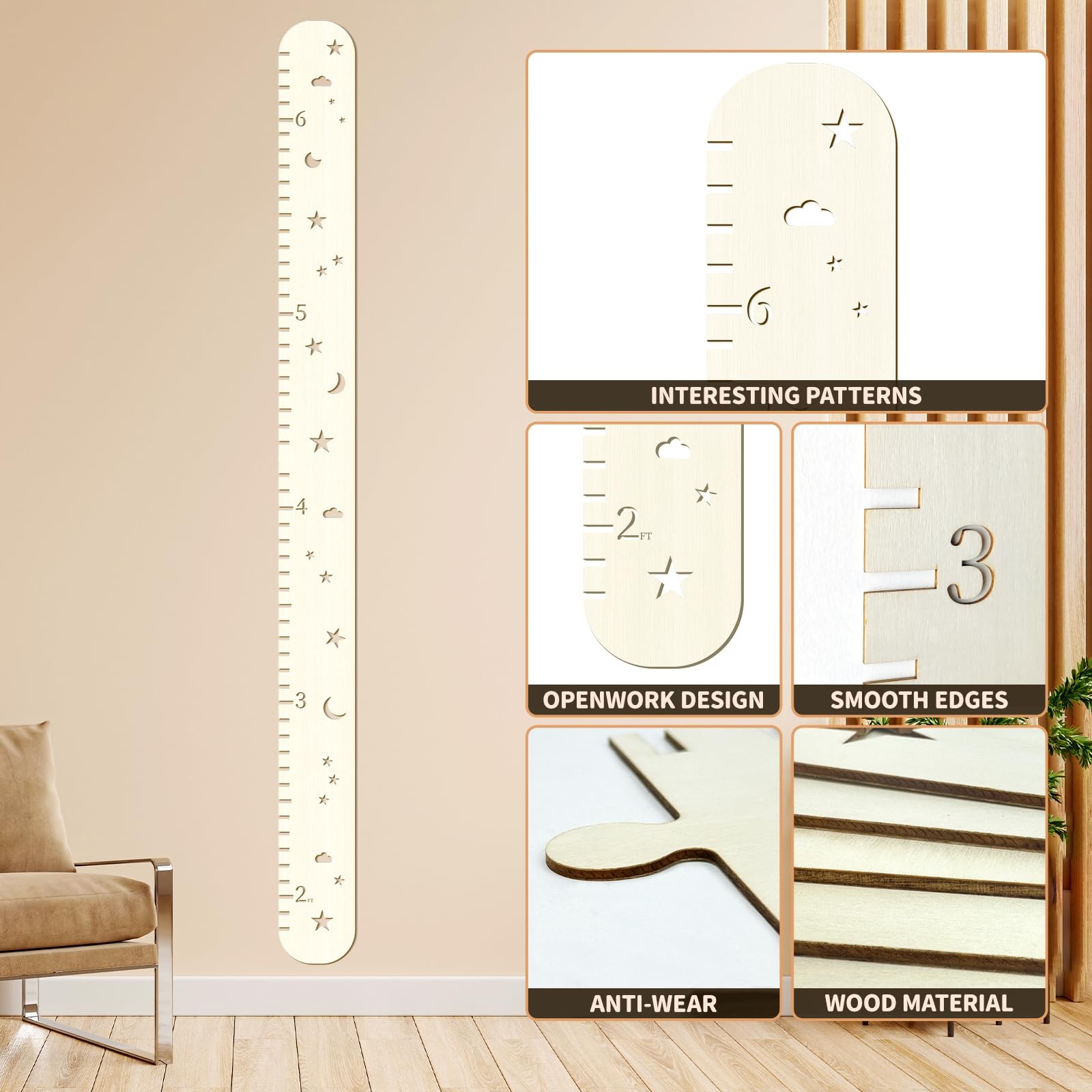 Wooden Growth Chart for Kids,Height 10 inches x 3.9 inches, Wood color