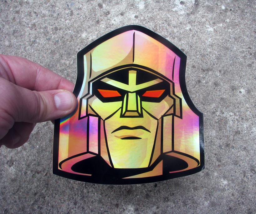 Jumbo Mega Tron Holographic Sticker Cartoon Robot 80s G1 Metallic Decal