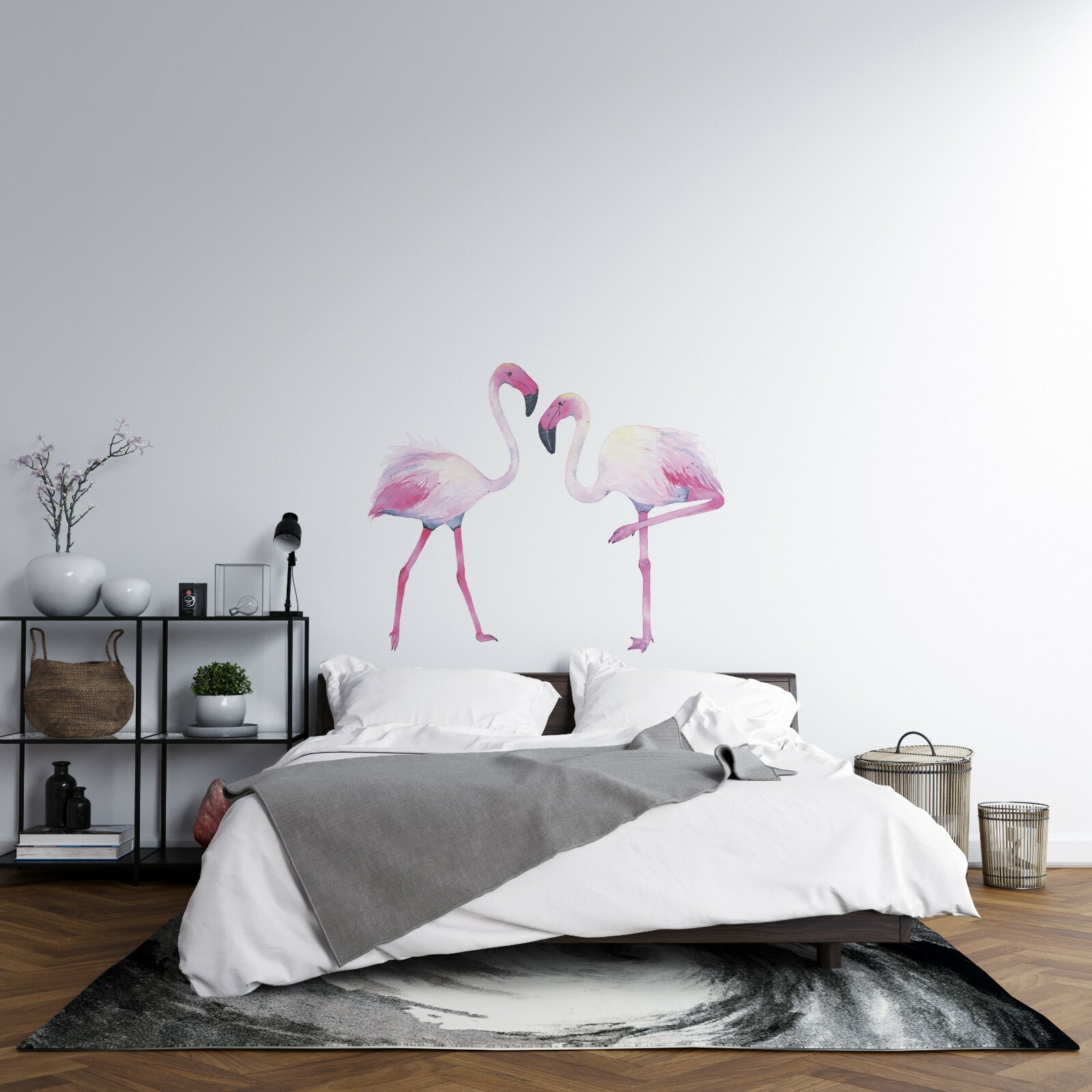 Vinyl Living Room Bedroom Mural Art Love Birds Pink Flamingo Couple Wall Decal