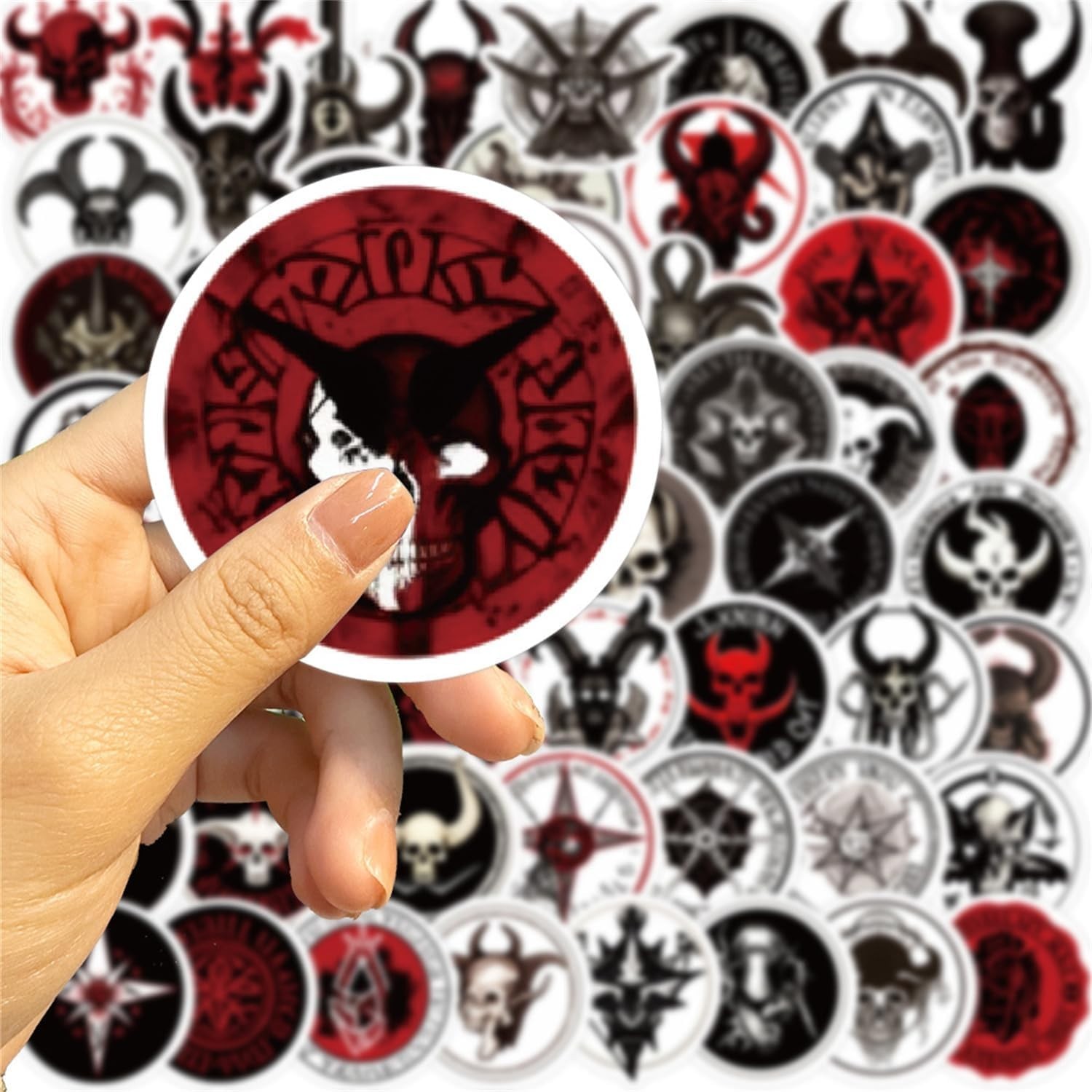 Satanic Goth Sticker Lot 50 Stickers Horror Gothic Skulls Satin Devil Skull Red