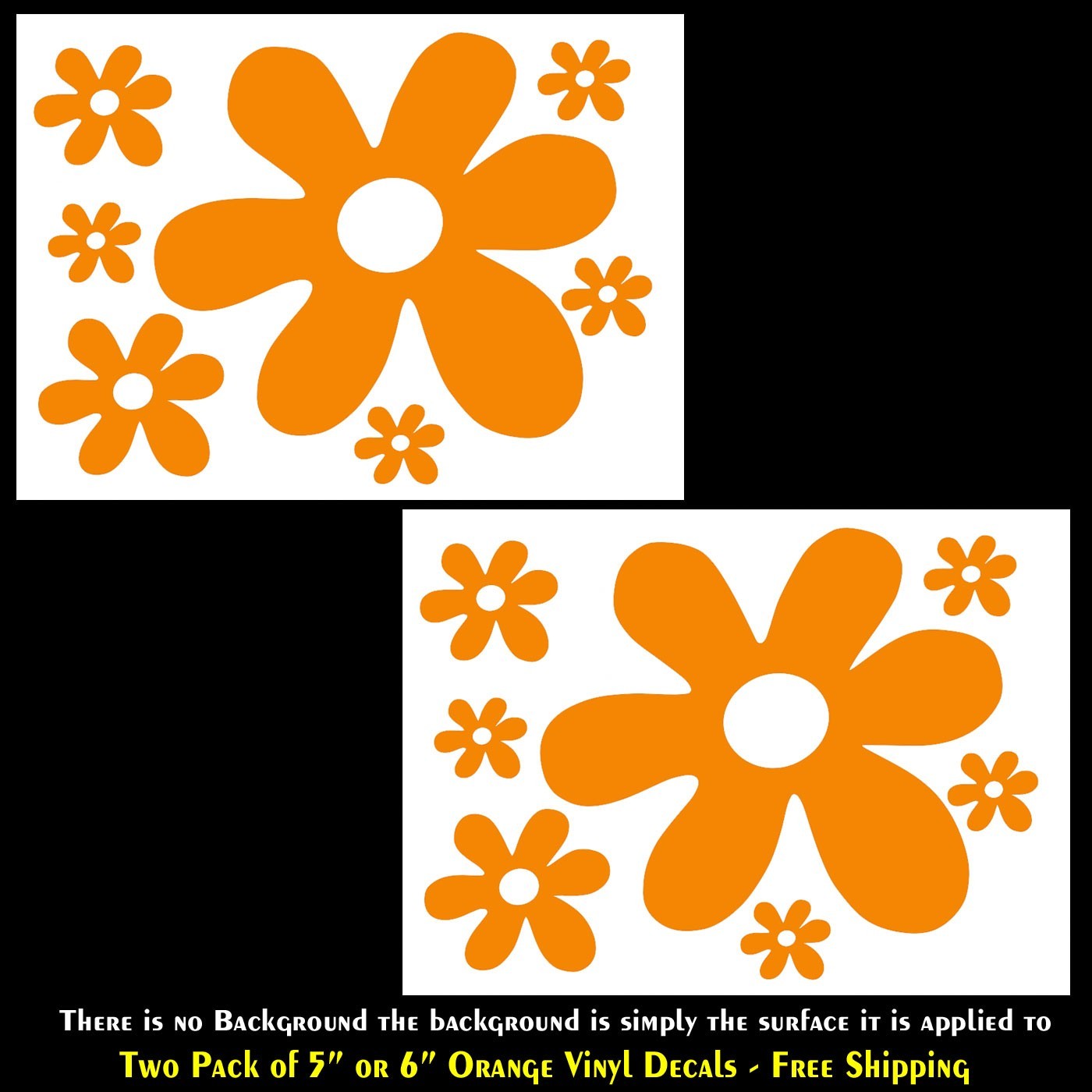 Hippie Groovy Flowers Two PK Orange Vinyl Decals Car Truck Window Laptop Tablet