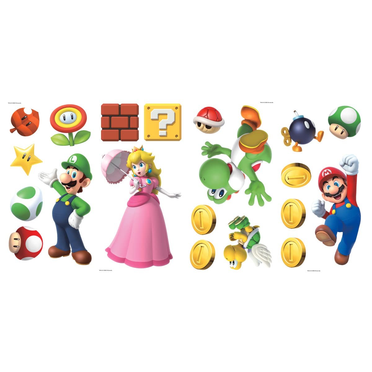 Super Mario Brothers Peel and Stick Wall Decals, 20 Decal Set, Vinyl, Red, Bl…