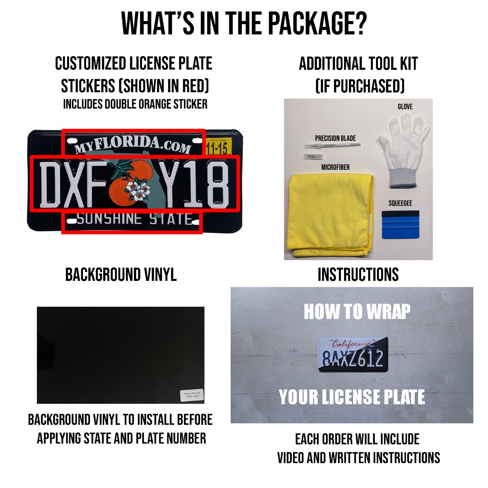 Florida FL Plate Wrap DIY Kit Sunshine State White, Yellow, Red Reflective