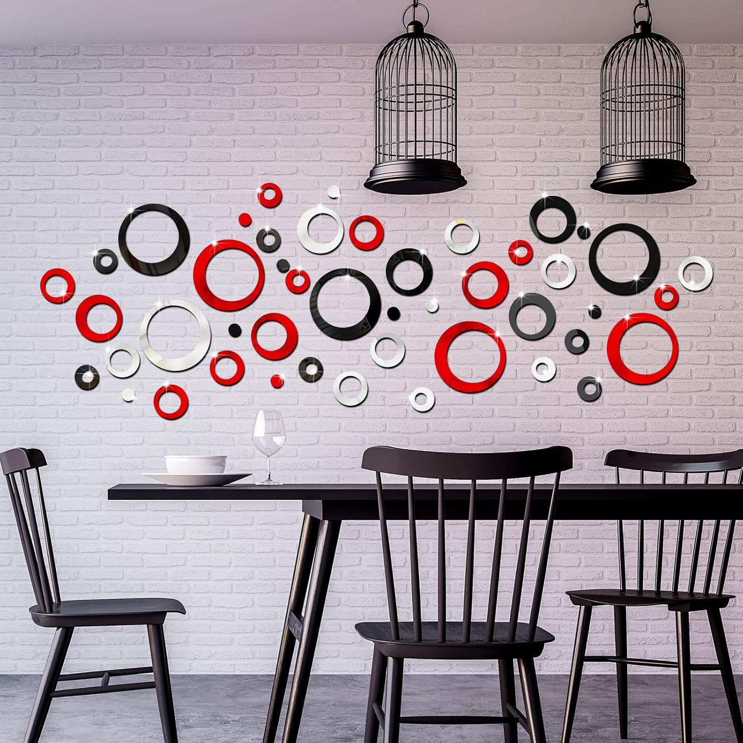 Outus 72 Pieces Wall Stickers Acrylic Circle Mirror Removable Clear,silver