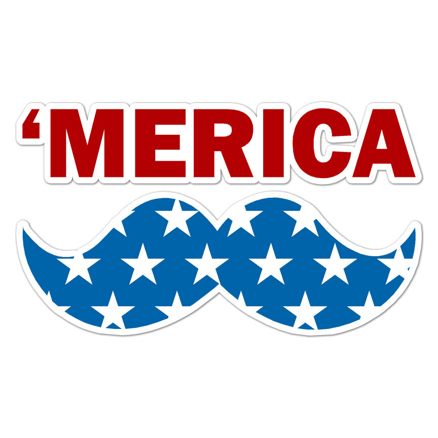 'Merica Moustache Flag, Vinyl Decal Sticker, Indoor Outdoor, 3 Sizes, #9951