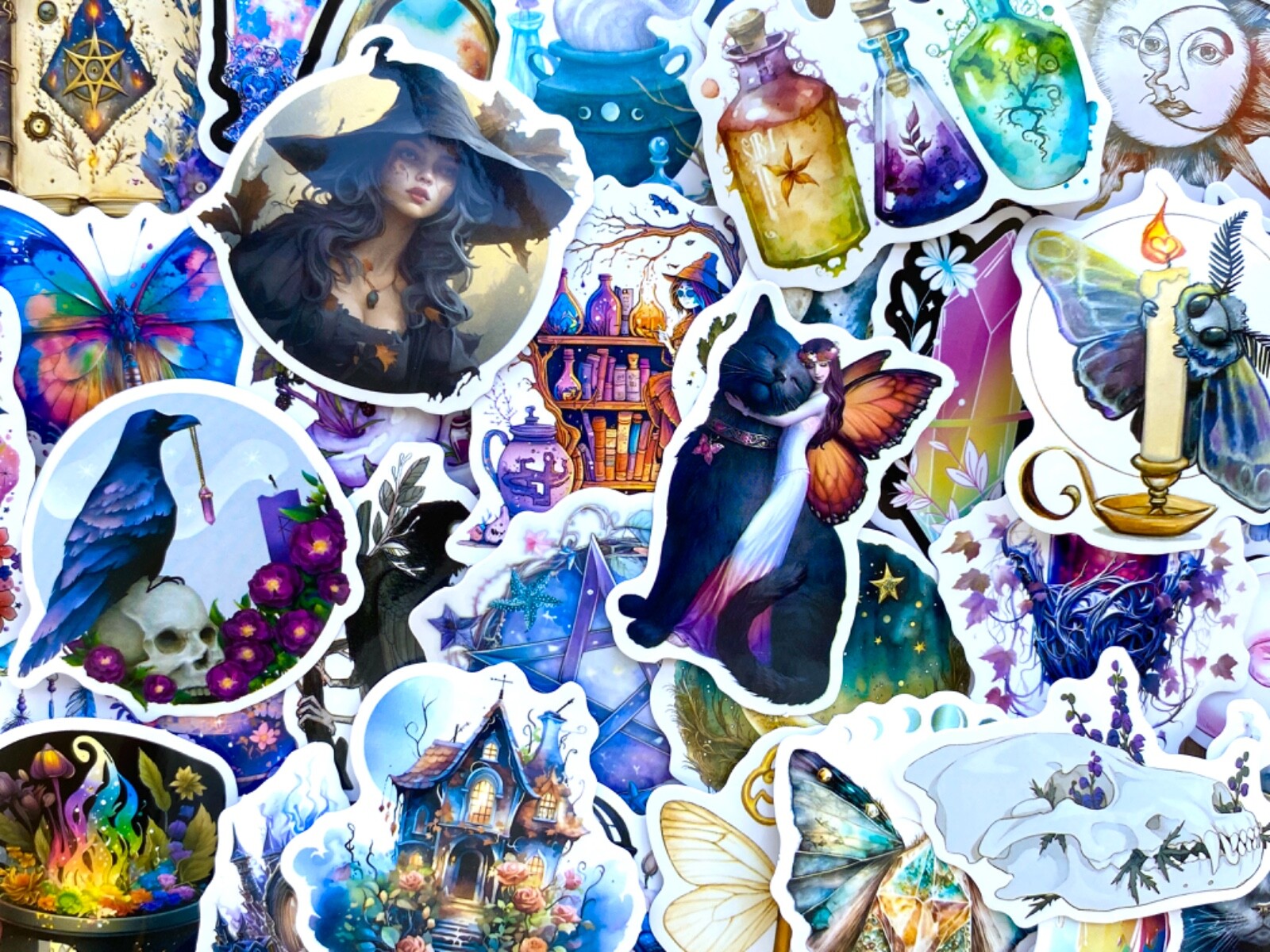 5-50 pcs Gothic Stickers, Witch Black Cat Raven Dark Candle Phone Laptop Decals