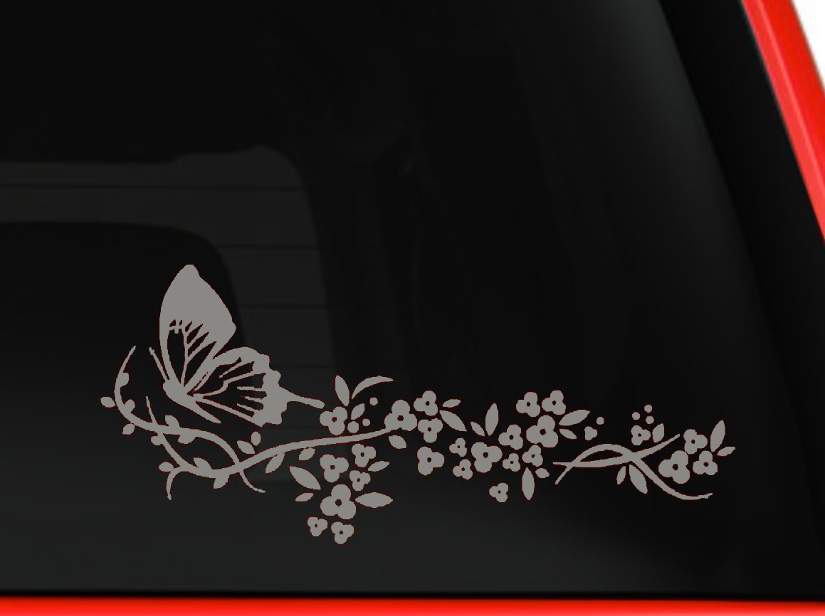 Flower and Butterfly, beautiful nature Decal Stickers Car Window Truck laptop 6"