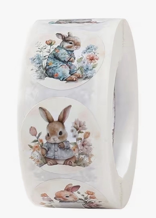 500 PCS PACK ROLL – RETRO VTG EASTER BUNNY RABBIT 1” INCH STICKER DECAL SET