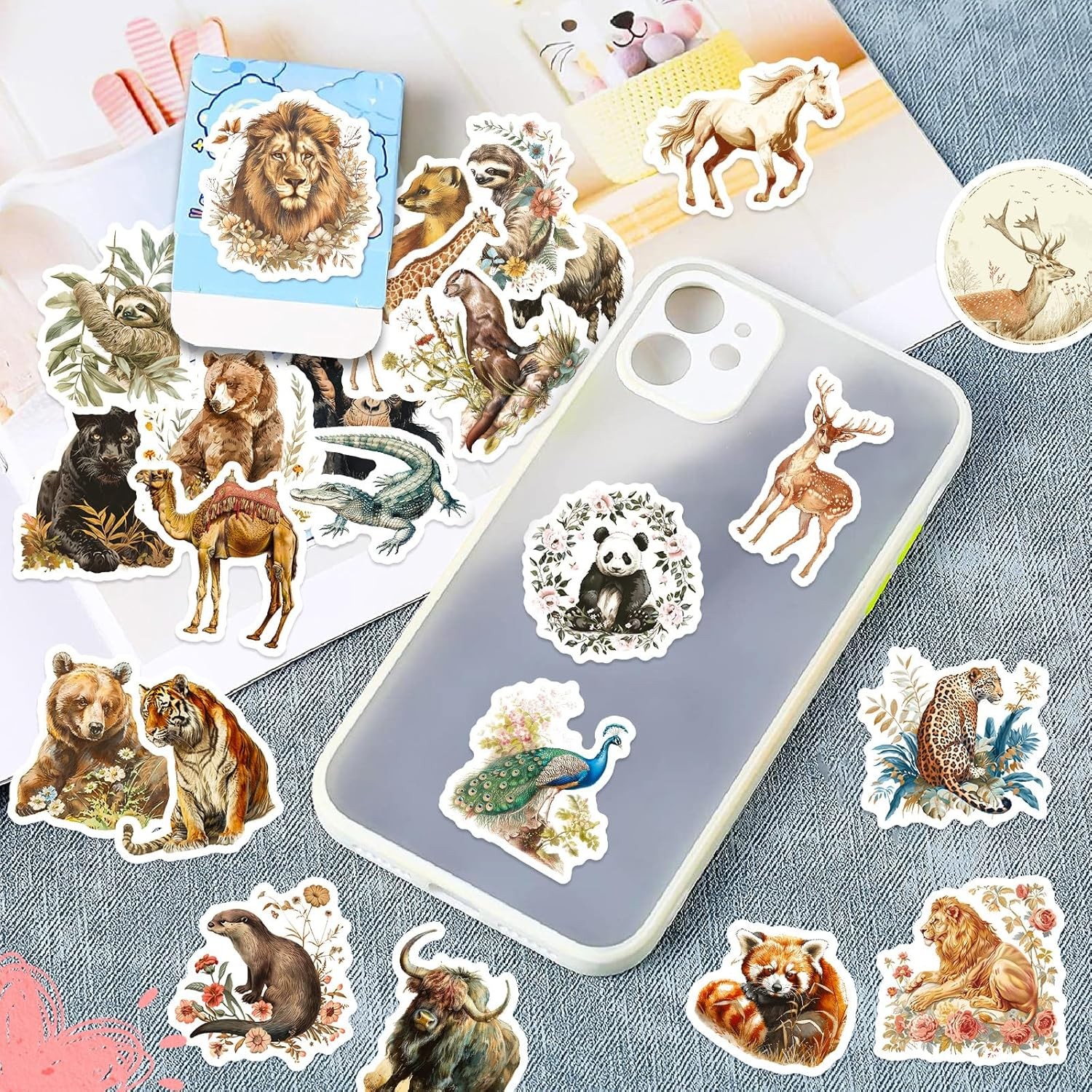 Animal Stickers – Realistic 50 Pcs Waterproof Vinyl Zoo Animal Stickers for Wate