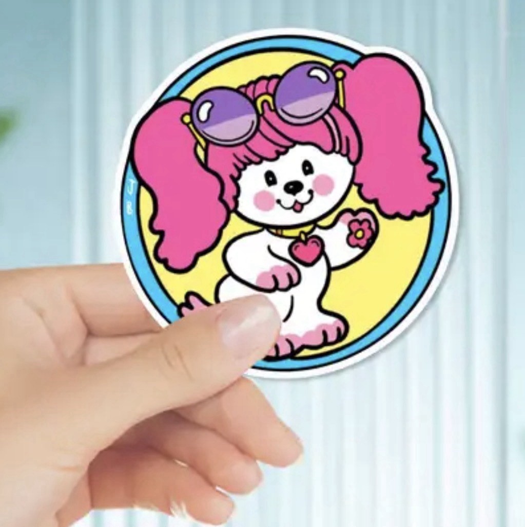 2 PACK-POOCHIE DOG FLOWERS RETRO 80s 2” VINYL DECAL VTG LOOK STICKER SET