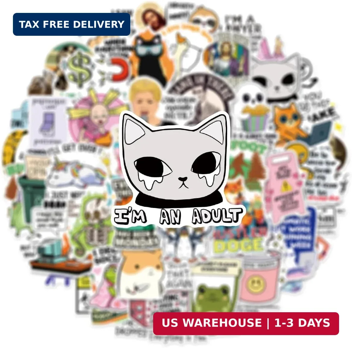 50pcs Funny Snarky Stickers Bulk,Prank Meme Sticker for Kids Teens Adults, Snark