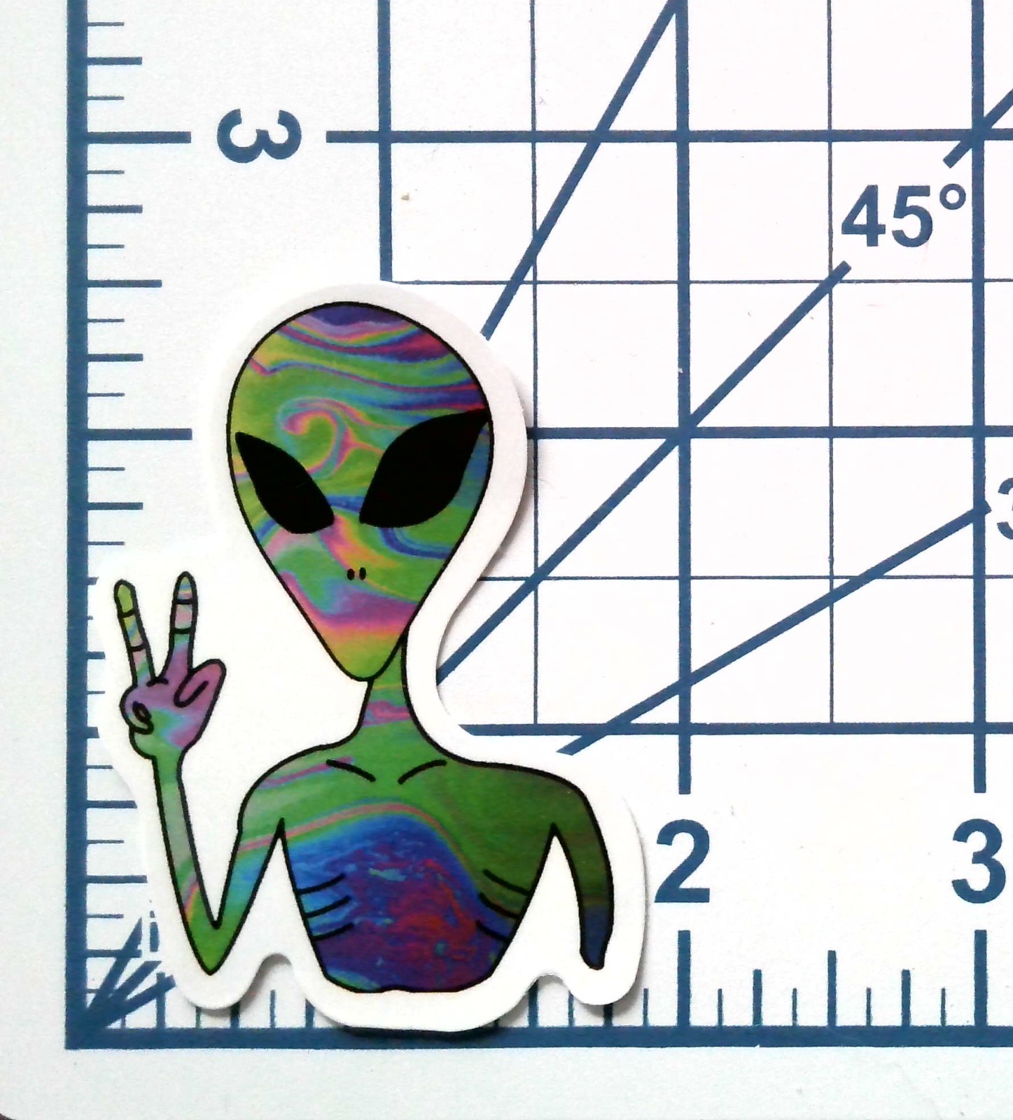 Peace Alien Vinyl Sticker – Psychedelic Trippy Die Cut Durable Ready to Ship