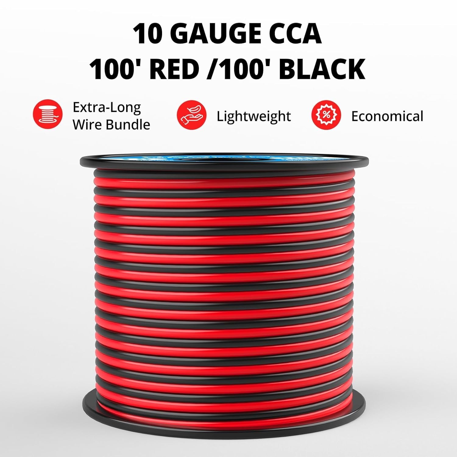 10 Gauge Wire 100FT, 2 Conductors Electrical Wire Red Black Cable, Flexible/Low