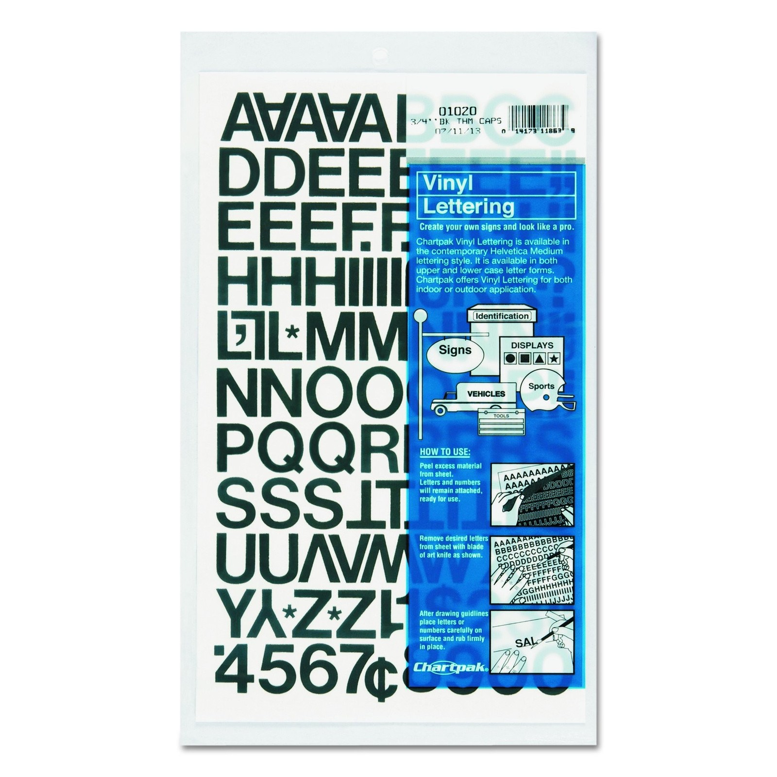 Chartpak Self-Adhesive Vinyl Capital Letters and Numbers, 3/4 Inches High, Bl…