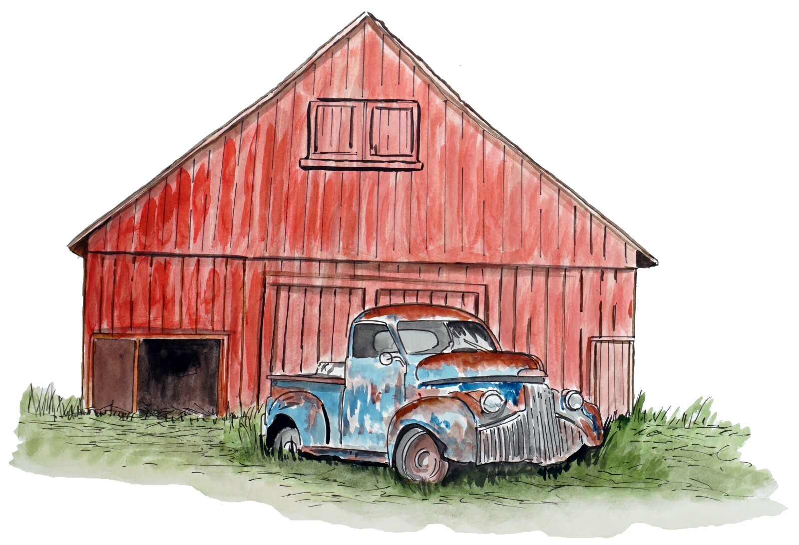 Red Barn and Old Rusty Vintage Truck High Quality Decal Car Truck Golf Cart Cup
