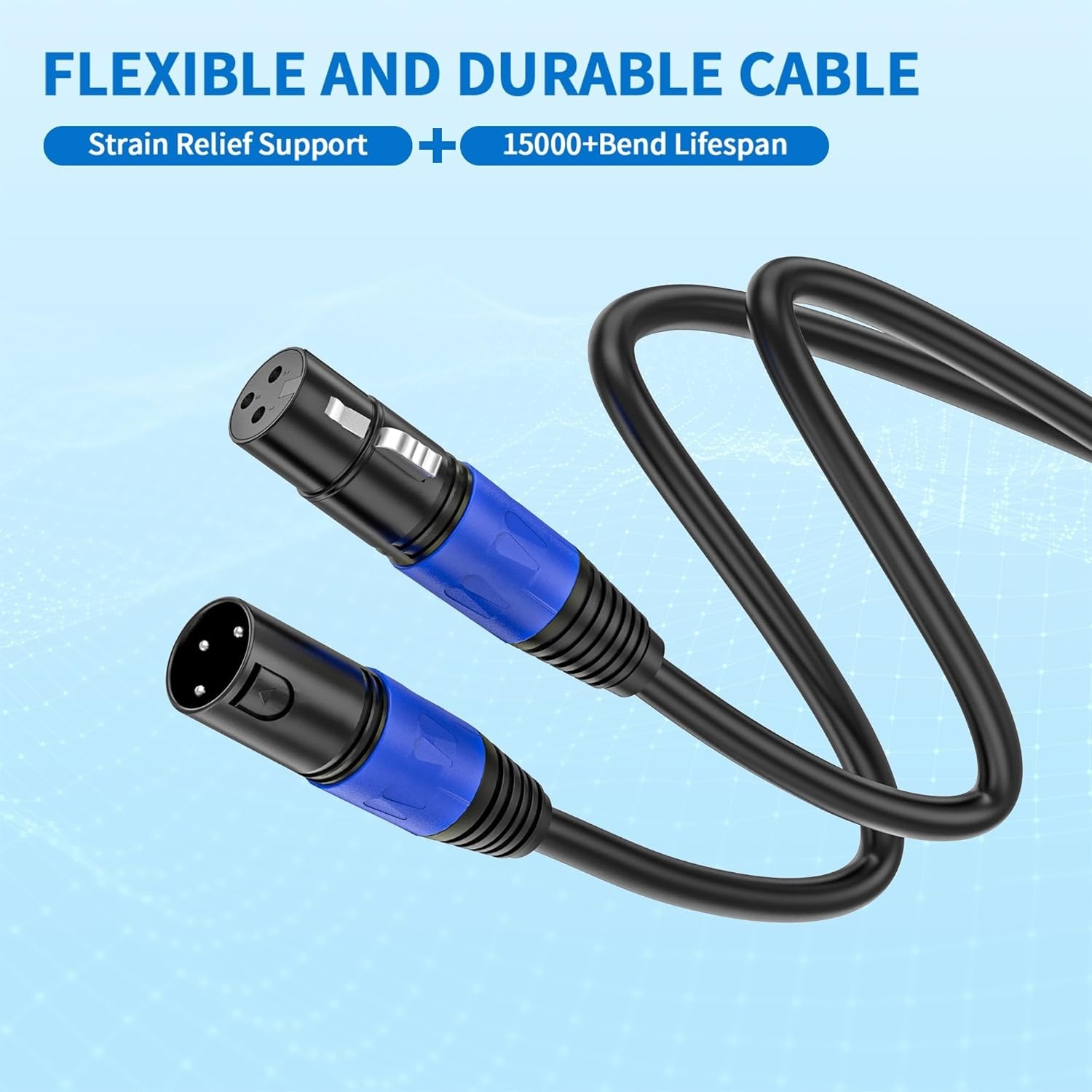 XLR Cable 50ft 2 Packs – Premium Balanced Microphone 50 FT, 2Packs, Black