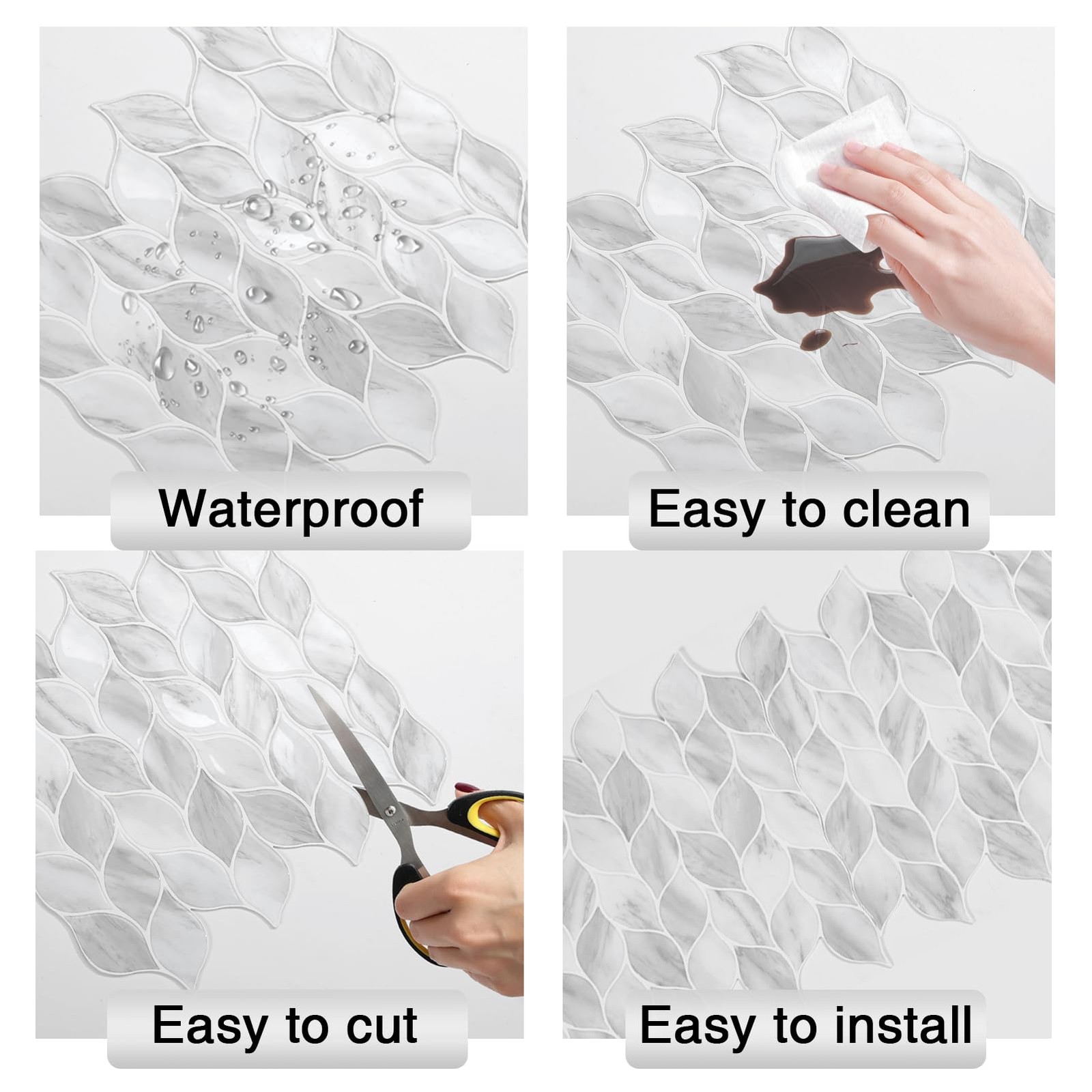 Tilingview 10 Pcs Leaf Design Peel and Stick for 12"x12"x0.04", Gray White