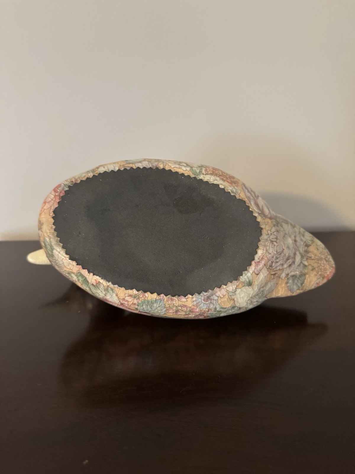 Vintage Floral Decoupage Duck Decoy Figurine Country Cottagecore Home Decor