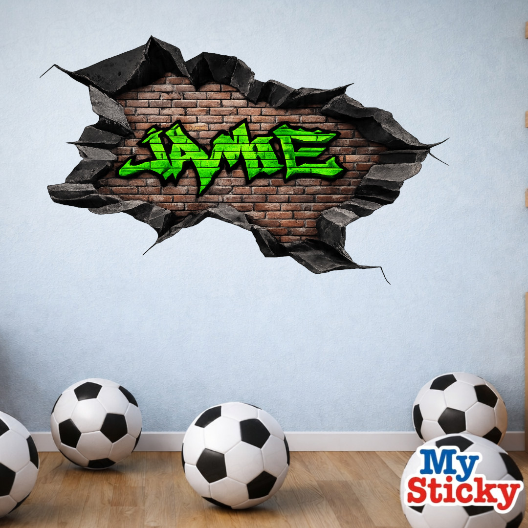 Custom Name Graffiti Brick Vinyl Wall Decal 3D Mandala Brick Scene Wall Sticker