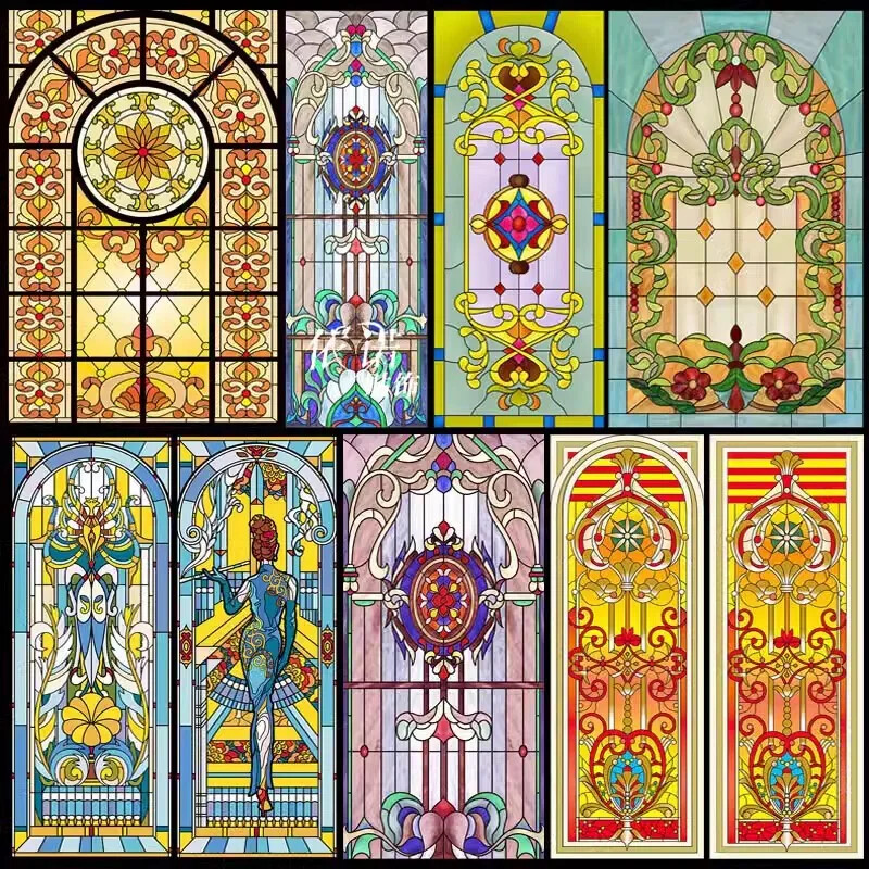 Vintage Self-adhesive Window Film Frosted Stained Privacy Glass Sticker Decor