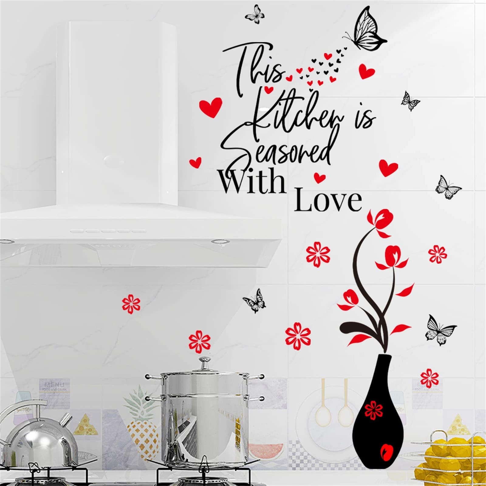 Kitchen Wall Stickers Decor This Kitchen is Seasored with Love Black and Red …