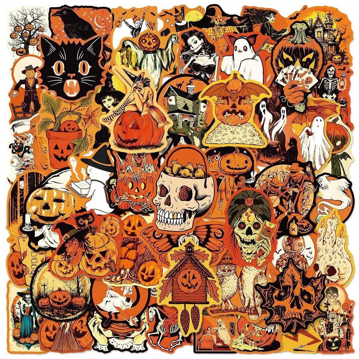 100PCS Halloween Stickers vinyle stickers Retro Pumpkin Monster Graffiti Decals