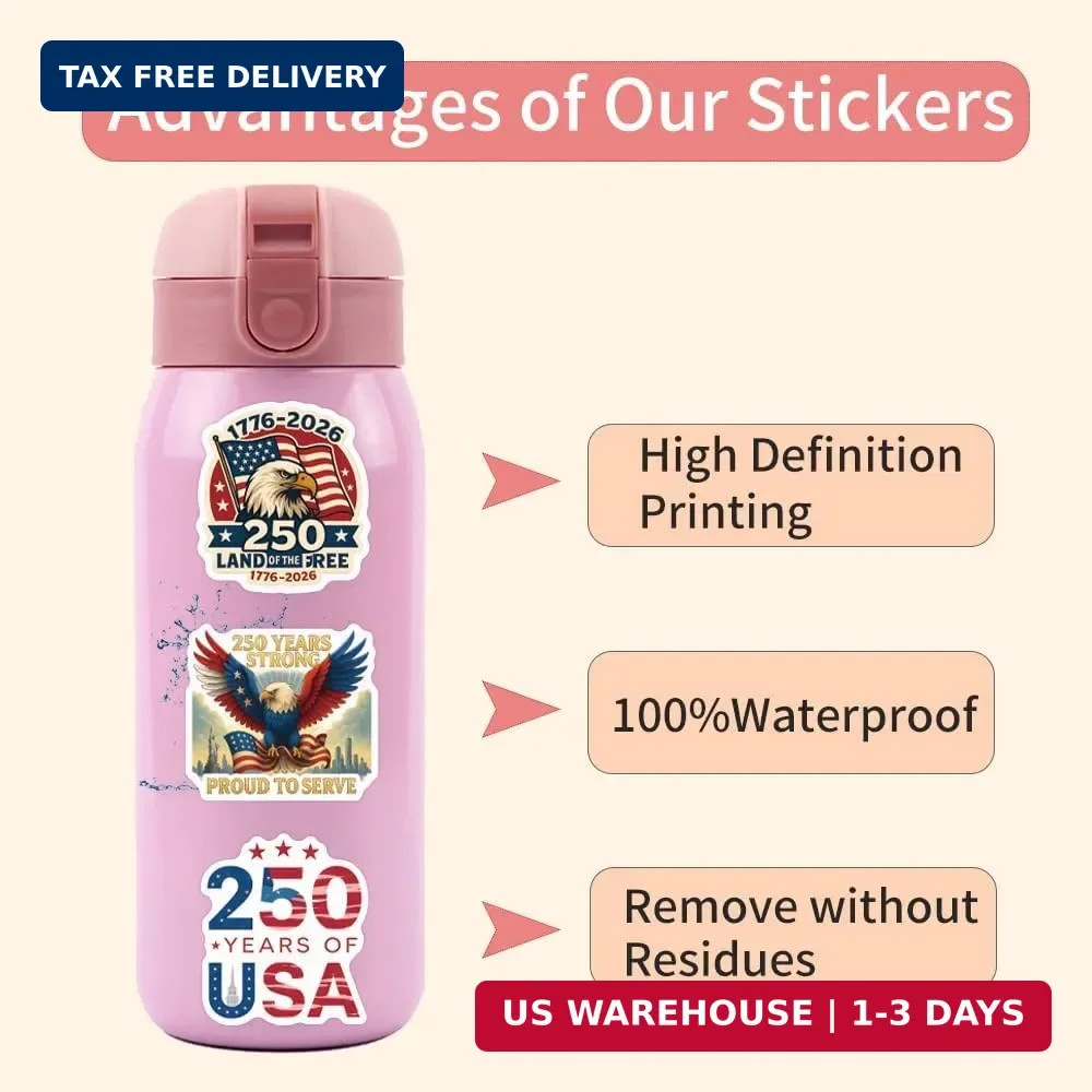 110PCS 250th Anniversary Stickers, America 250 Patriotic Vinyl Decals Set, USA 2