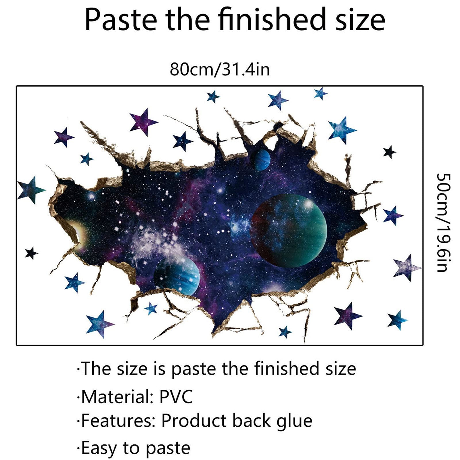 3D Space Galaxy Wall Decor Stickers, Removable Broken Outer Space Planet Waterpr