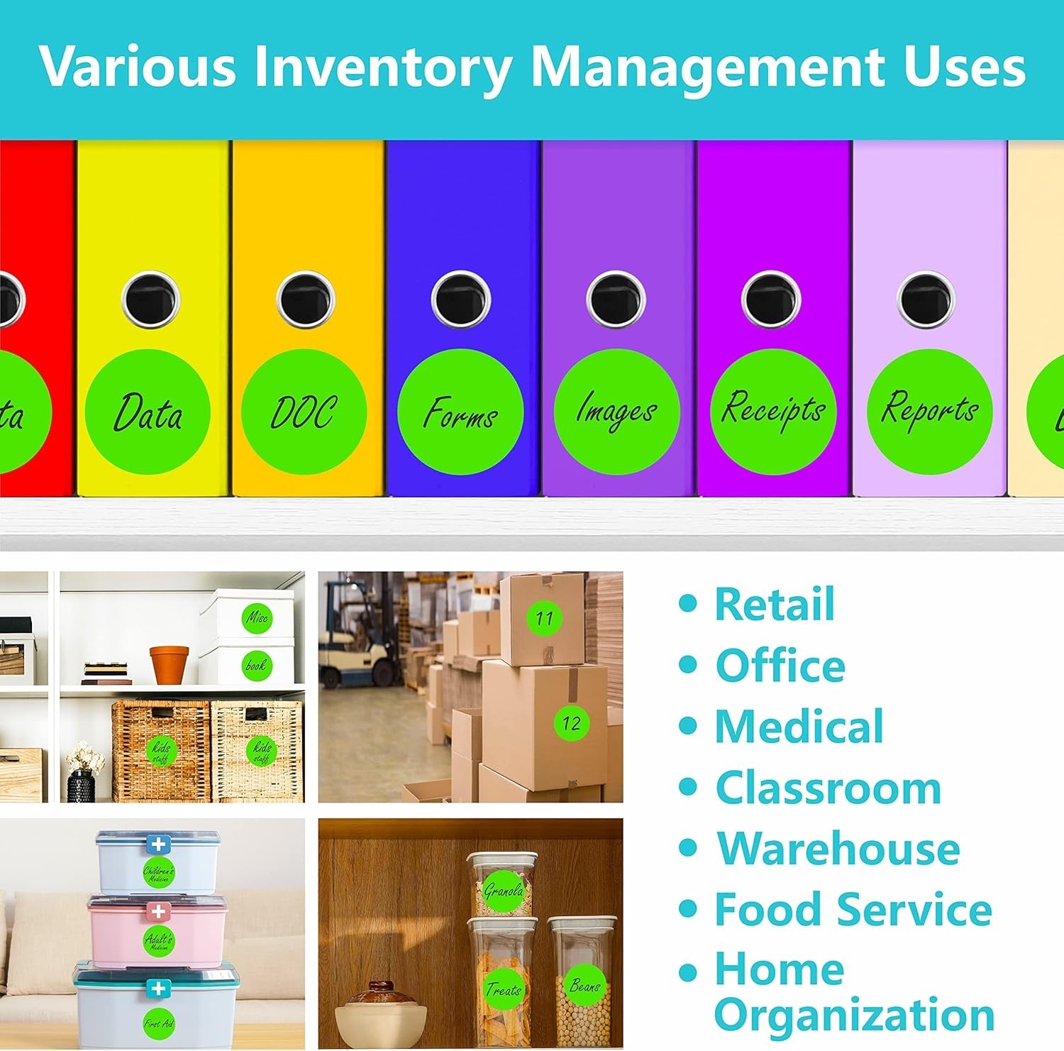 500 PCS Green Color Coding Circle Dots Inventory Stickers Labels in Roll 3"