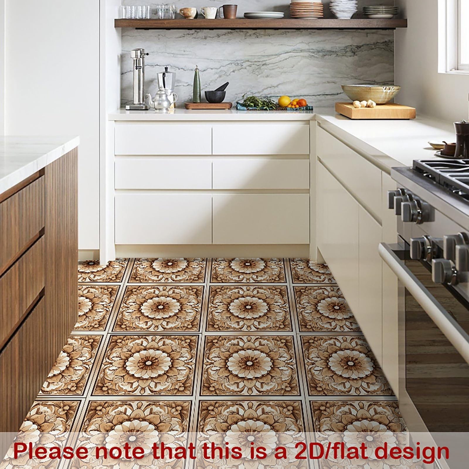 Nuxovilar Peel and Stick Vinyl Floor Tiles, 11.8"x11.8" Vintage Brown Floral …