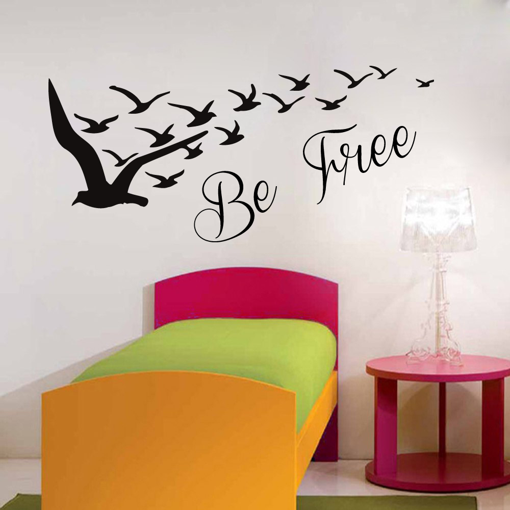 Birds Wall Decals Quote Be Free Vinyl Decal Sticker Design Bedroom Decor kk649