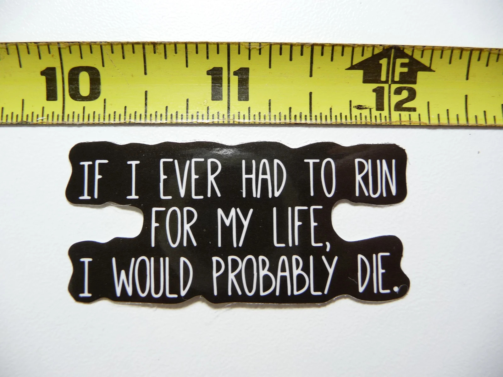 RUN FOR MY LIFE I WOULD DIE SMALL STICKER DECAL FUNNY SARCASTIC SARCASM SAYING