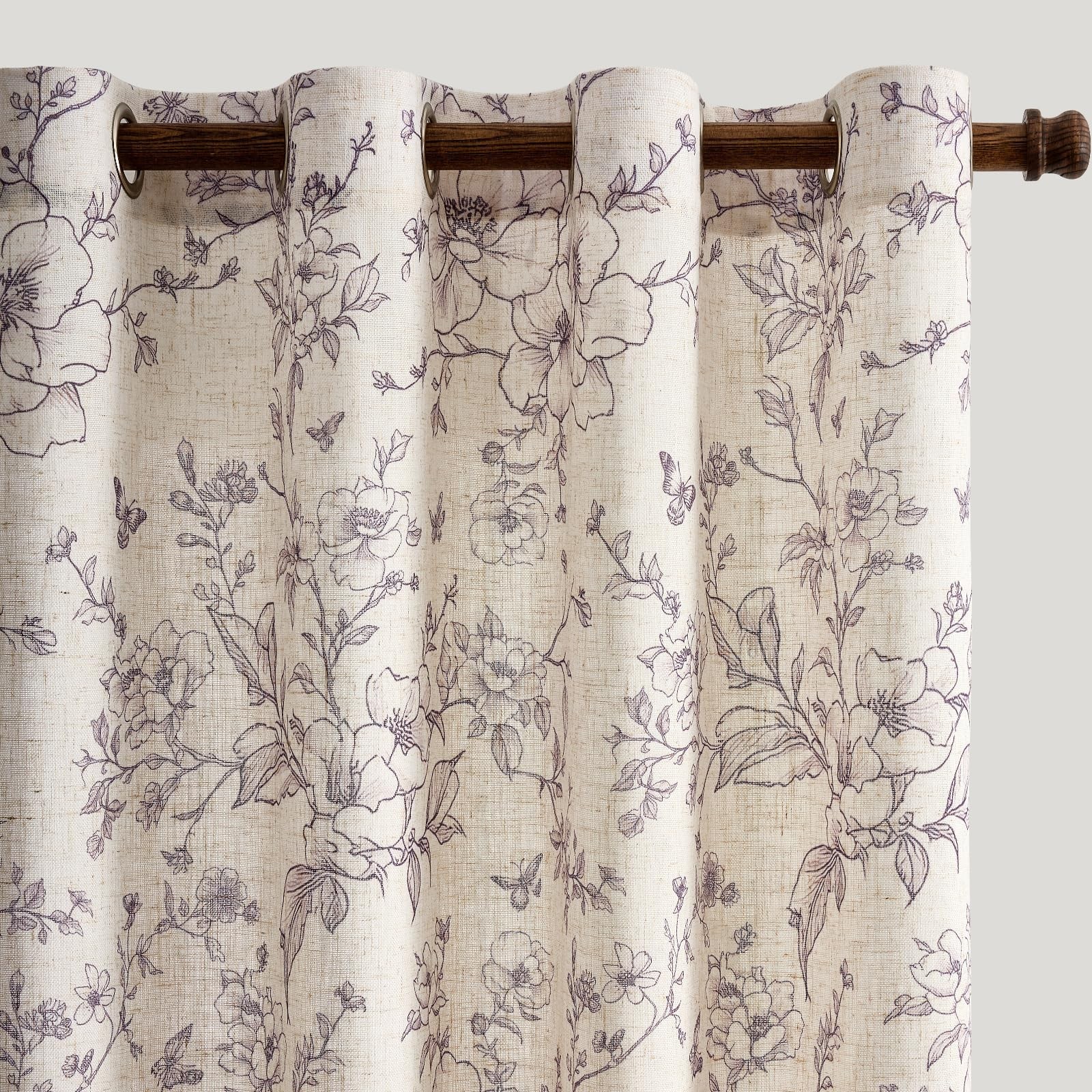 GIGIZAZA Purple Floral Curtains 108 Inch 2 Panels, Linen Blend Living Room Se…